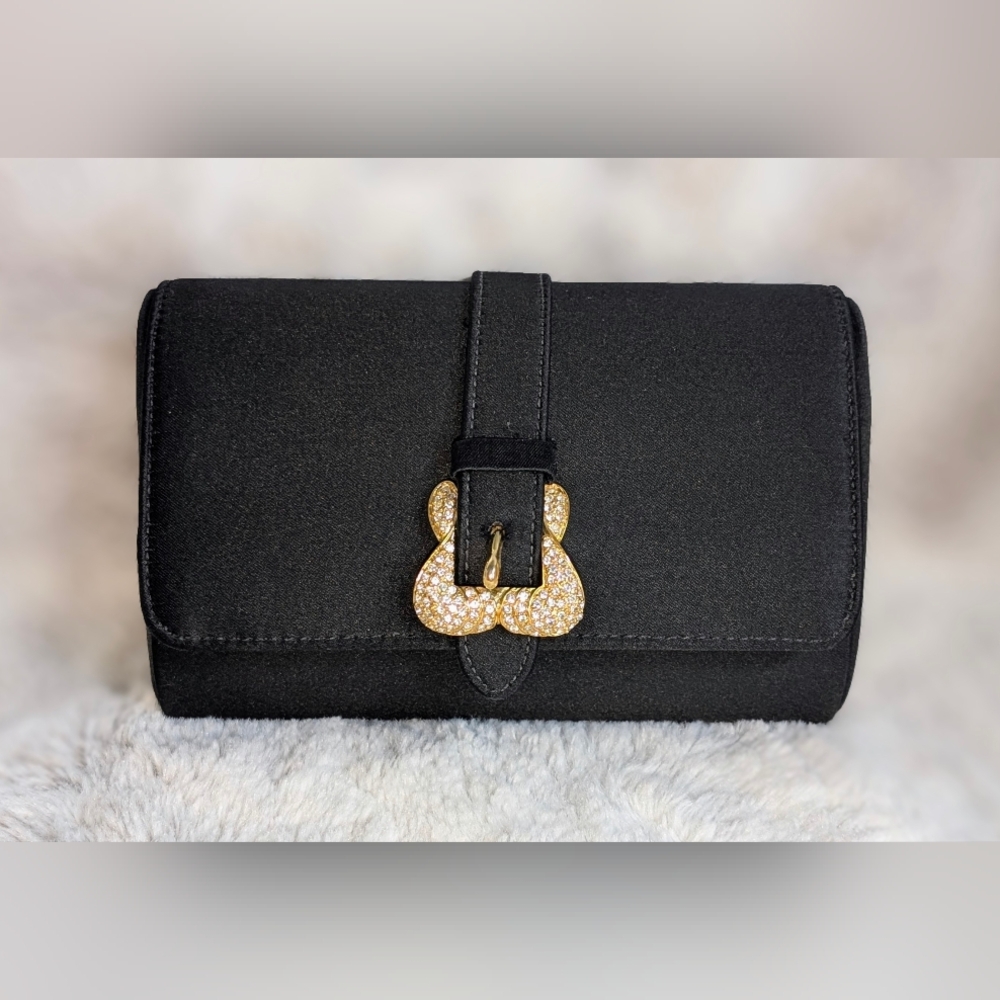 Elegant Black Clutch with Swarovski Crystal Accent